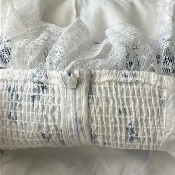 Reformation Paola Linen Sleeveless Top in Delicacy Corset White Blue Coquette - Picture 7 of 9